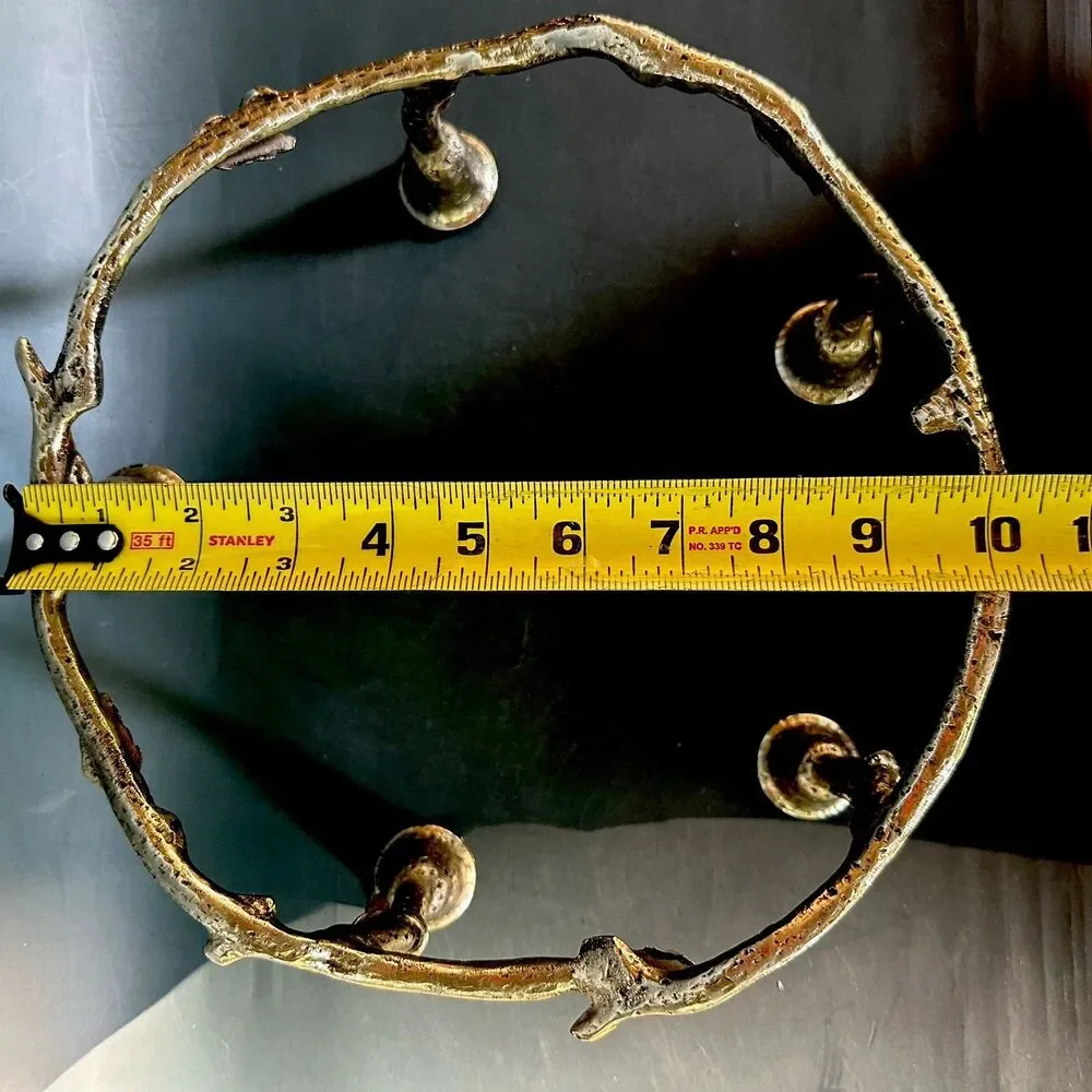 VTG Heavy Cast Metal 5 Taper Candle Holder Twig Branch Wreath Advent Centerpiece